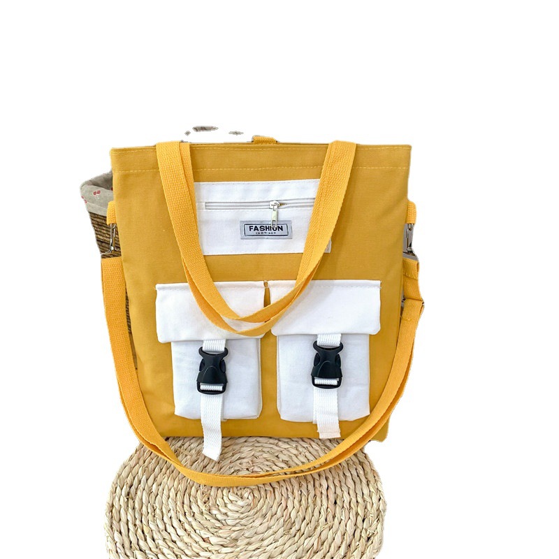 2021 new single-shoulder crossbody double-back large-capacity student tutoring canvas bag, double-pocket mobile phone, loose change bag, women's bag Item Picture