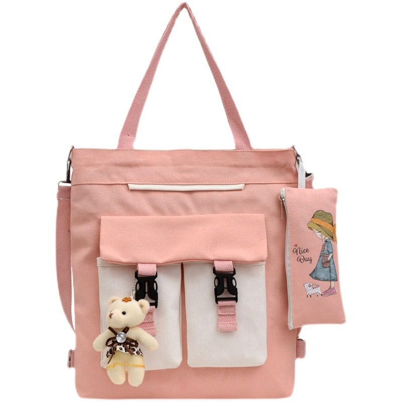 Canvas bag, girls' schoolbag, single-shoulder crossbody handbag, new multi-functional student book bag, double-shoulder schoolbag, after-school bag Application Scenario