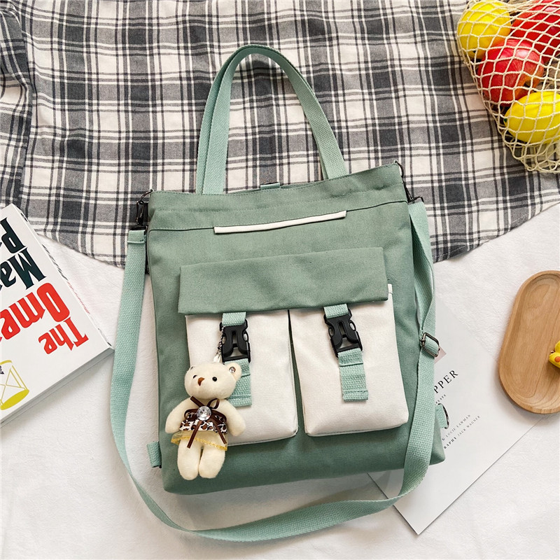 Canvas bag, girls' schoolbag, single-shoulder crossbody handbag, new multi-functional student book bag, double-shoulder schoolbag, after-school bag Specification image