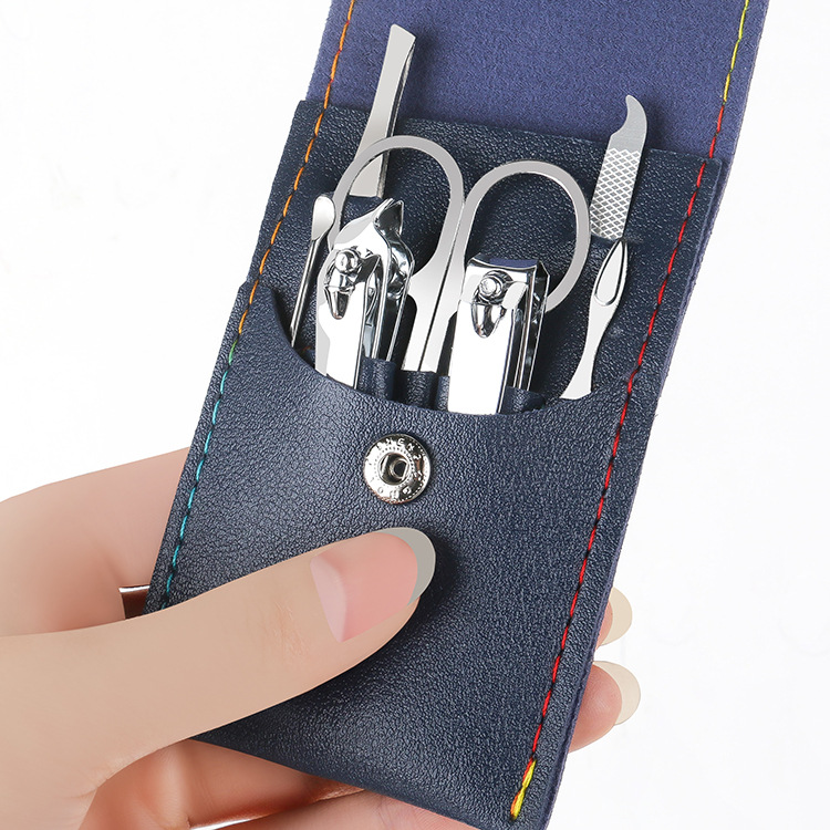 Printed logo gift nail clipper set, beauty and nail care tools, snap leather case 7-piece set, nail clipper set Specification image