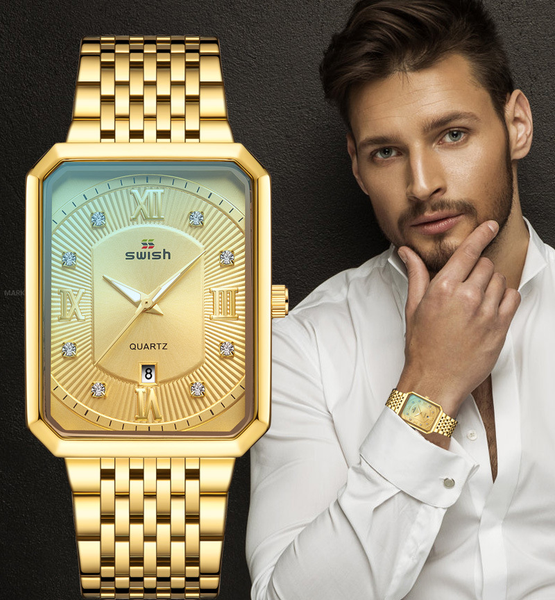Nuevo rectángulo hombre fino correa de acero simple deportes al aire libre calendario reloj de cuarzo reloj de pulsera a prueba de agua una pieza de reemplazo de cabello
