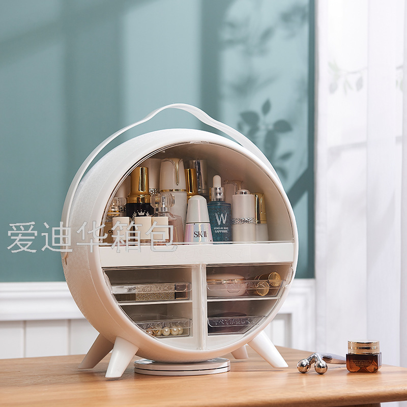 LED cosmetics storage box with mirror, home dust-proof desktop storage, dressing table, skin care product rack Specification image