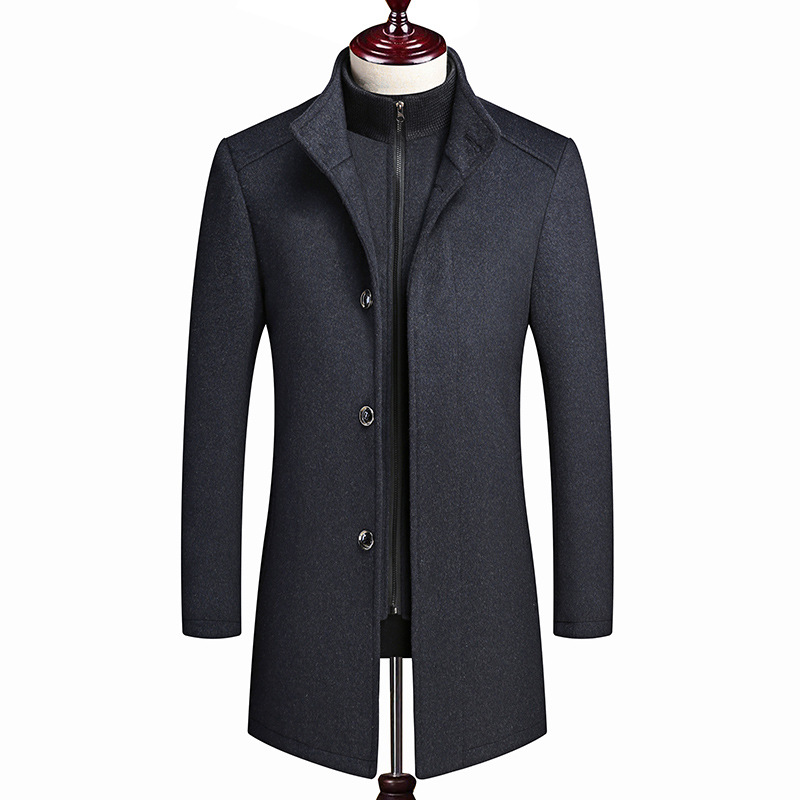 Cross-border trade woolen overcoat men's medium length wool coat double collar can be removed vest inner gallbladder overcoat men