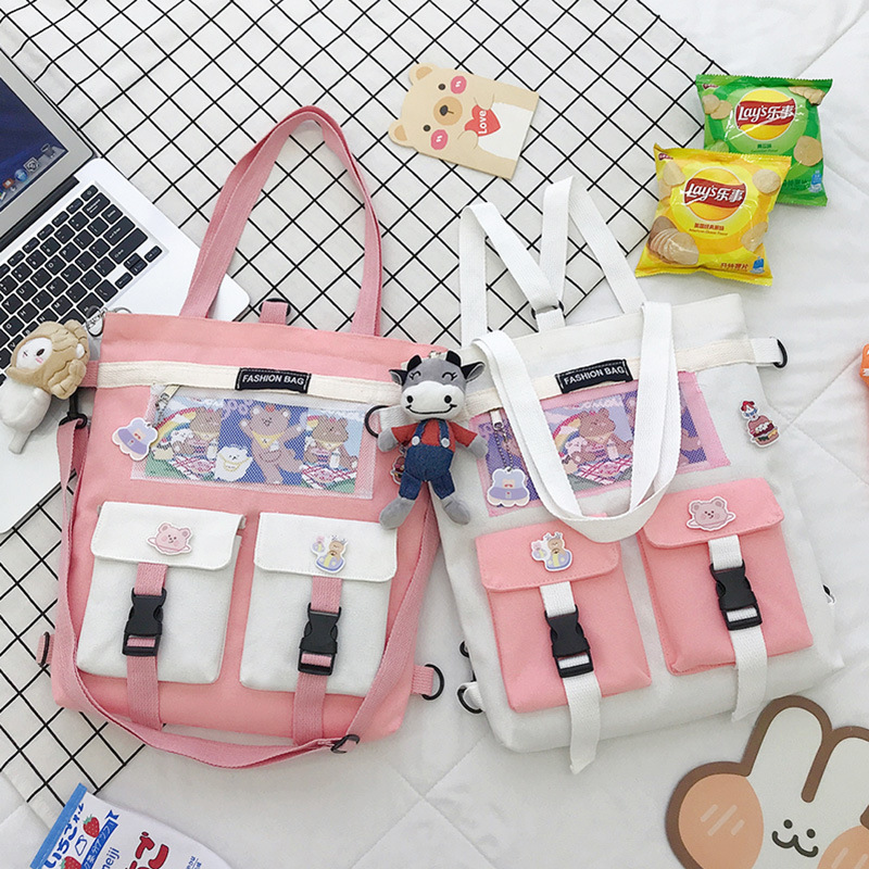 Canvas bag, girls' schoolbag, single-shoulder crossbody handbag, new multi-functional student book bag, double-shoulder schoolbag, after-school bag