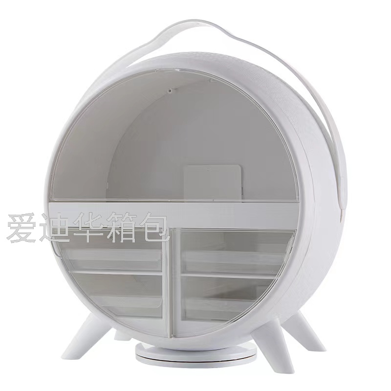 LED cosmetics storage box with mirror, home dust-proof desktop storage, dressing table, skin care product rack Application Scenario