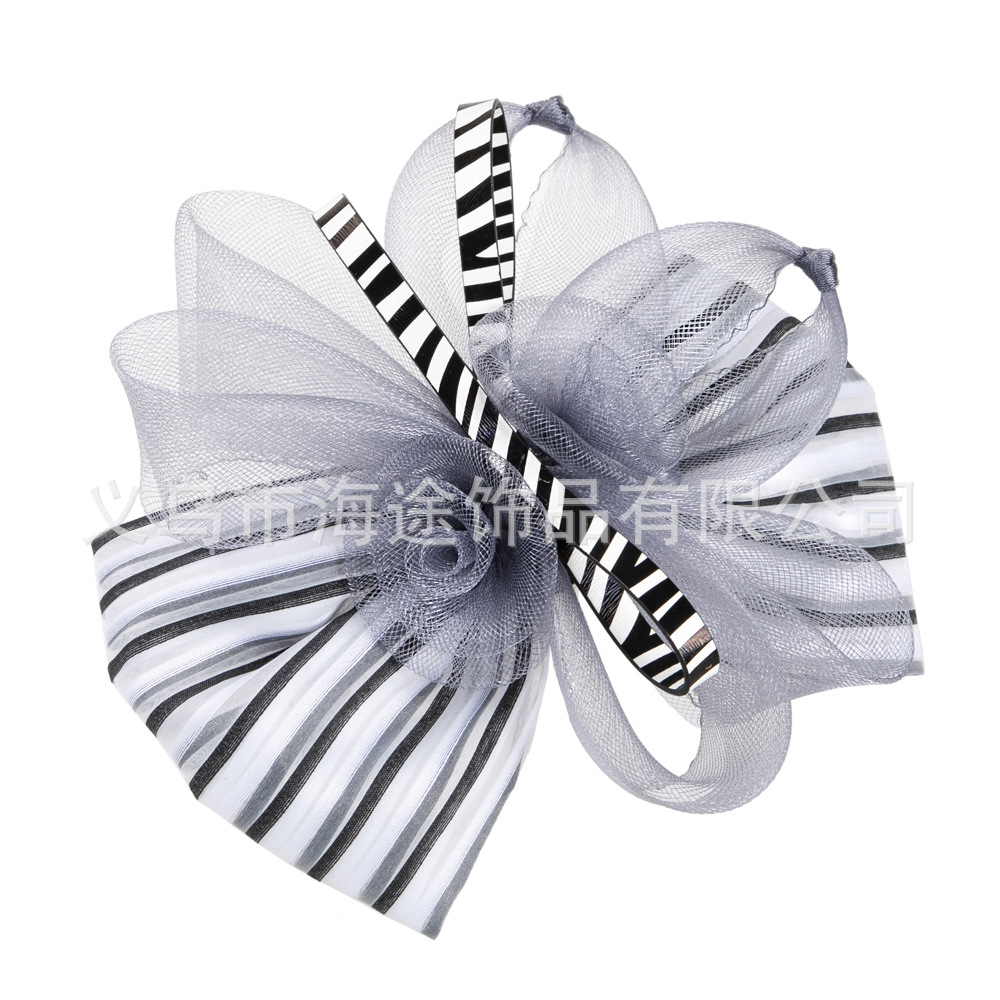 Amazon cross-border black and white striped mesh hair bands, European and American banquet and party patry hair accessories, bride headwear wholesale details Picture