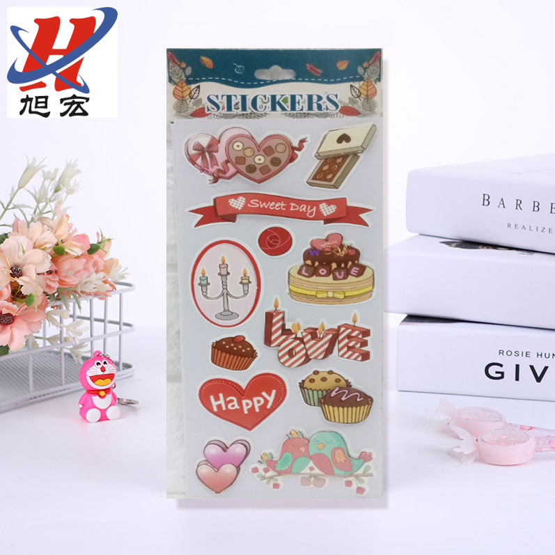 金粉立体层层贴纸爱心机器人蛋糕花朵手办礼文具贴纸 3D手工