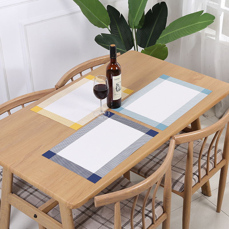 Solid color spliced framed PVC waterproof woven coasters, anti-slip household square table MATS full figure