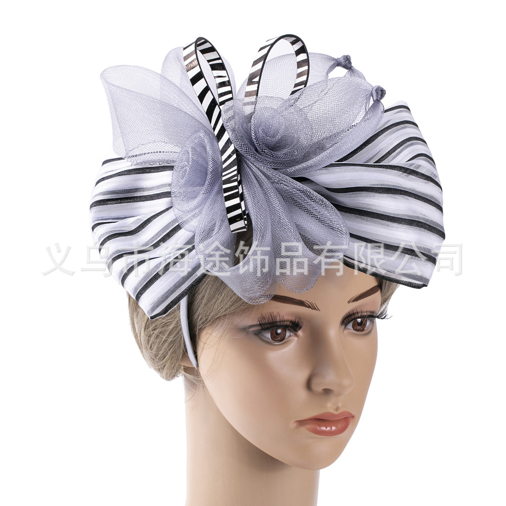 Amazon cross-border black and white striped gauze hair hoop European and American banquet patry hair accessories bridal headdress wholesale thumbnail