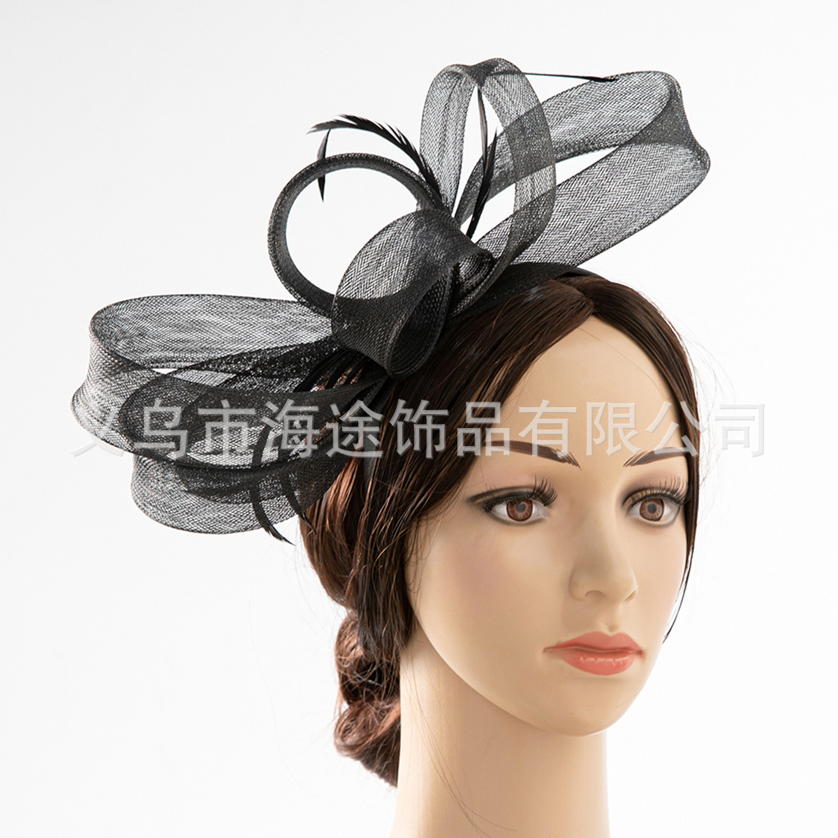 European and American fashionable black feather mesh wrapped headbands, headbands, women's dance party headwear, bride headwear wholesale