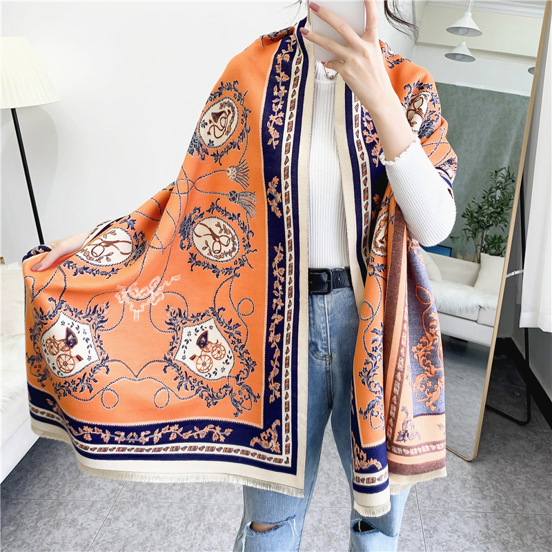 High-quality autumn and winter faux cashmere scarf for women, Korean style, versatile, double-sided long air-conditioned room shawl, suitable for both outerwear and outerwear Specification image