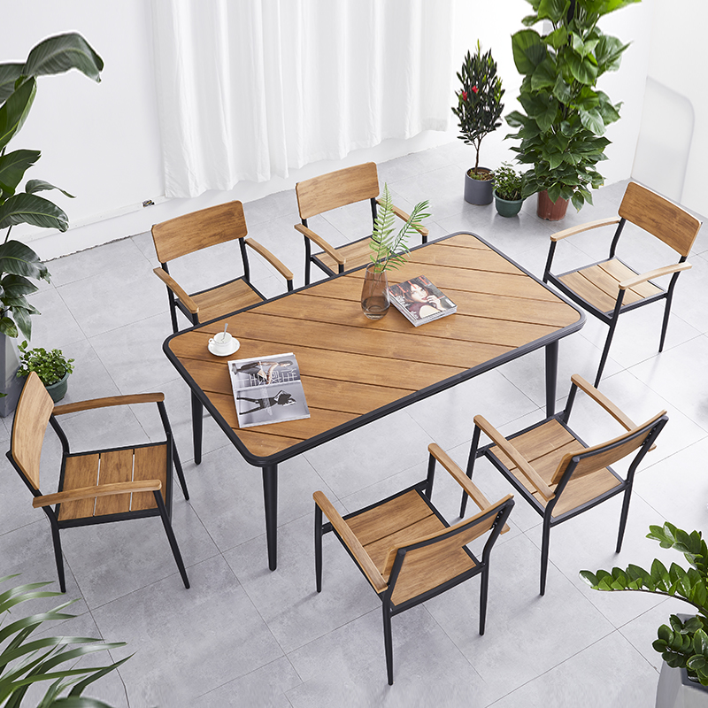 户外休闲桌椅庭院塑木餐桌座椅北欧现代简约室外露天阳台桌椅组合