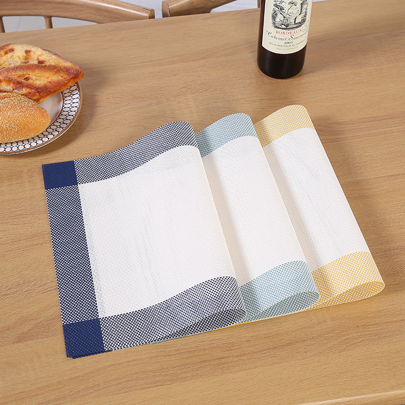Solid color spliced framed PVC waterproof woven coasters, anti-slip household square table MATS details Picture