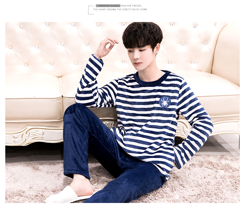 Pajama Men's Autumn/Winter Long sleeve coral velvet and pile warm flannel homewear Winter set
