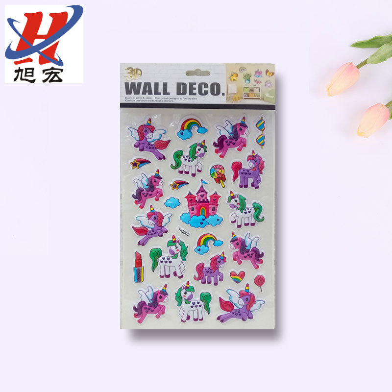 Y-C Bump Sticker 3D Sticker Bubble Sticker Decoration Sticker Cartoon Unicorn Flamingo Cactus Cake Diy Decoration Specification drawing