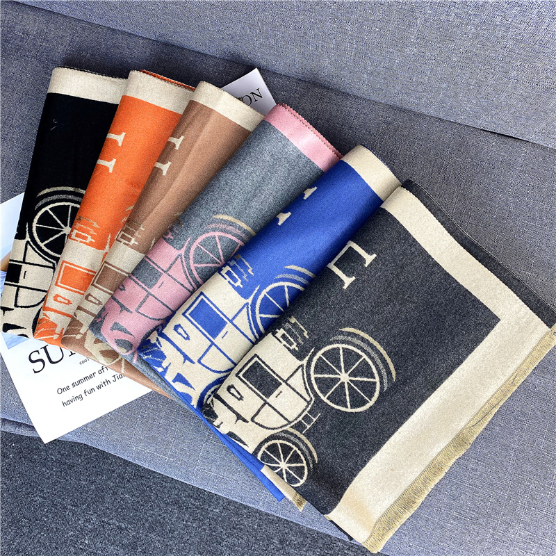 New fringed scarves from Japan and South Korea for women, extended and warm large-sized shawls, winter letter carriage scarves, one-piece consignment Application Scenario