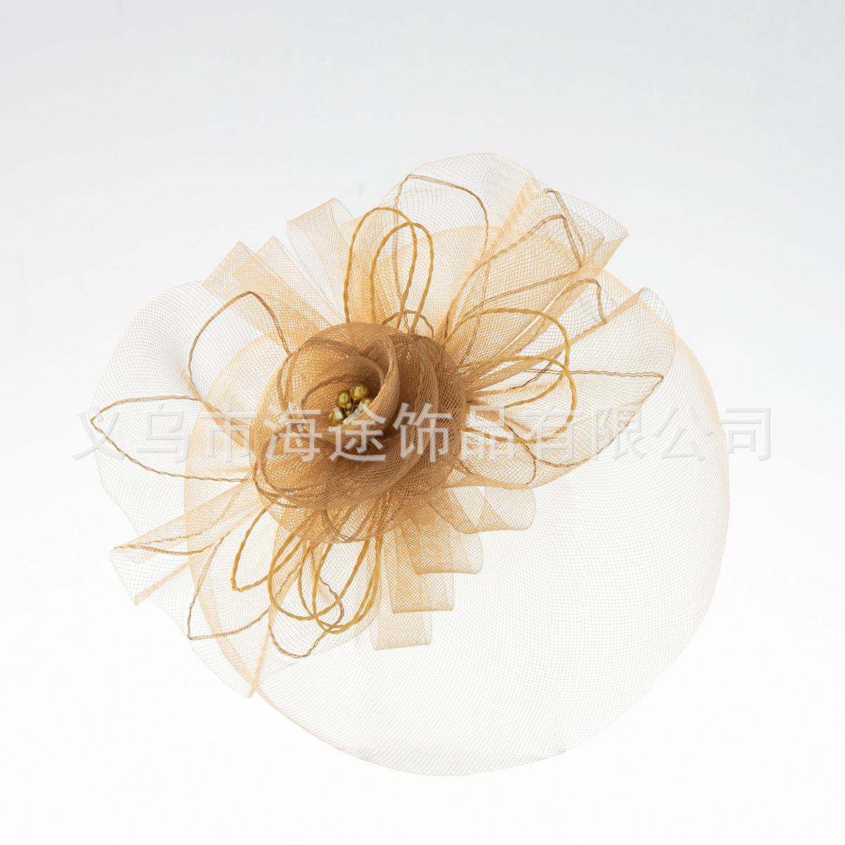 Wholesale of popular European and American fashion ginger yellow flower-patterned net top hats for women's parties, bars and performances details Picture