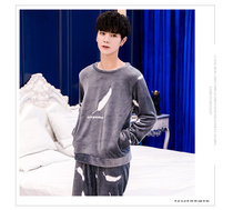 Pajama Men's Autumn/Winter Long sleeve coral velvet and pile warm flannel homewear Winter set