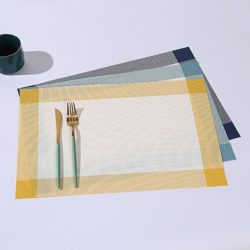 Solid color spliced framed PVC waterproof woven coasters, anti-slip household square table MATS Application Scenario
