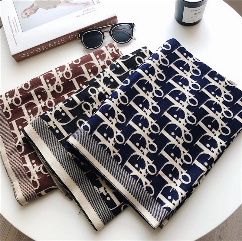 秋冬新款羊绒围巾女  冬季欧美风时尚D字母保暖加厚披肩围脖批发