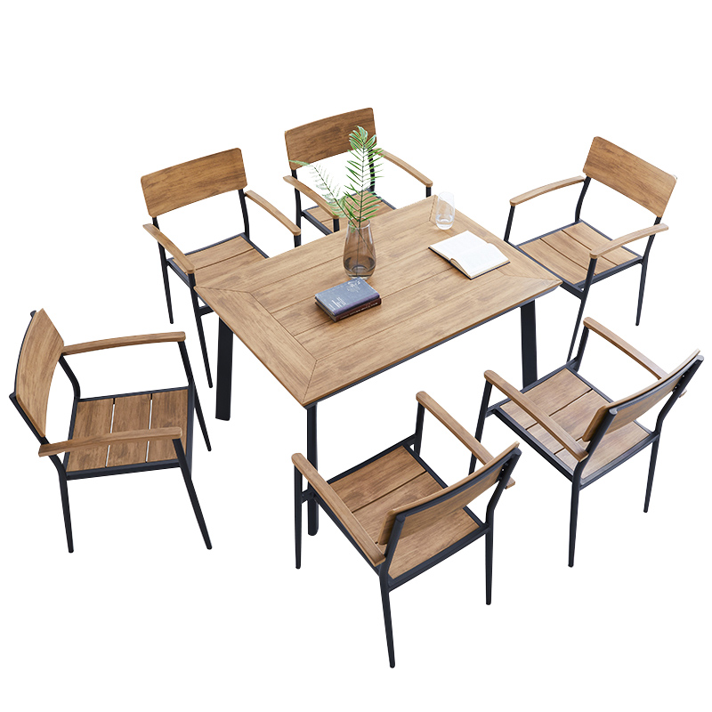 户外休闲桌椅庭院塑木餐桌座椅北欧现代简约室外露天阳台桌椅组合详情图5