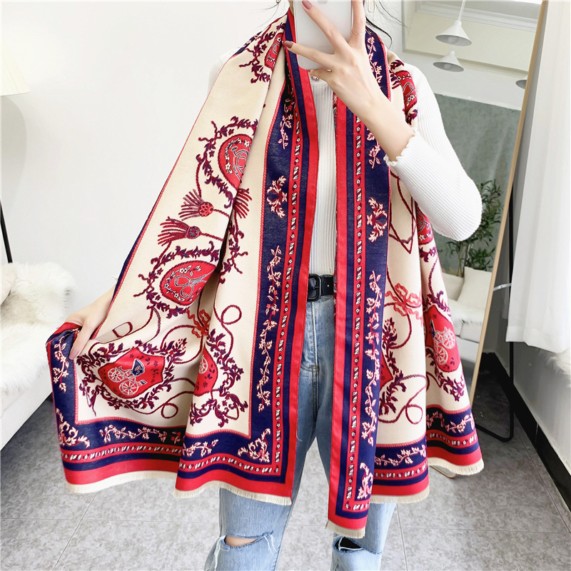 High-quality autumn and winter faux cashmere scarf for women, Korean style, versatile, double-sided long air-conditioned room shawl, suitable for both outerwear and outerwear details Picture