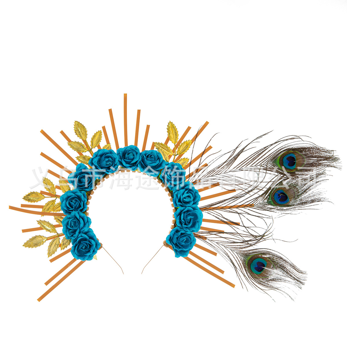 Wholesale of elegant blue gold leaf rose crown headbands and Virgin Mary halo headwear for cross-border fashion from Europe and America details Picture