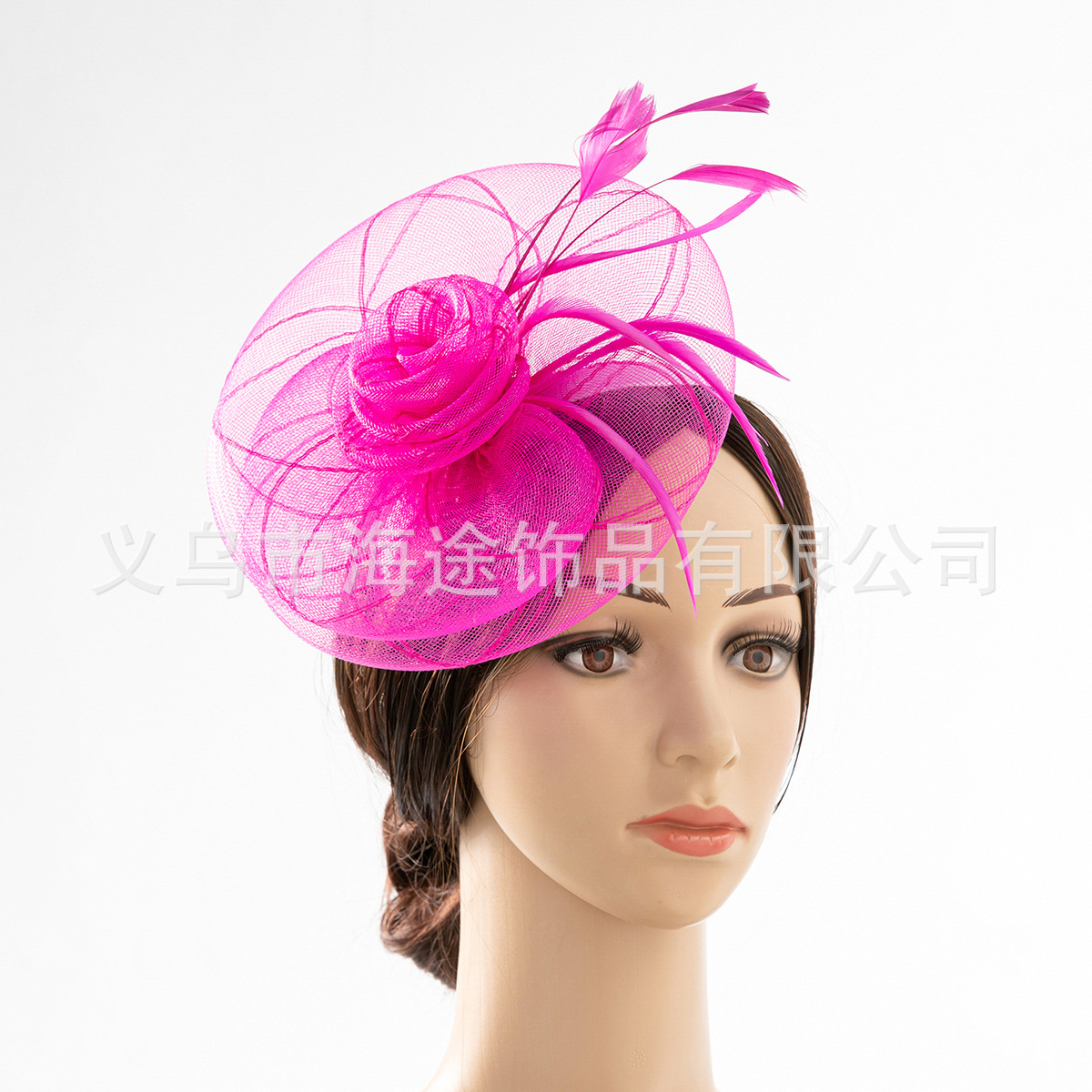 Cross-border European and American hemp yarn headwear bride gauze hair accessories Horse racing festival top hat Amazon fashion feather headwear hair accessories thumbnail