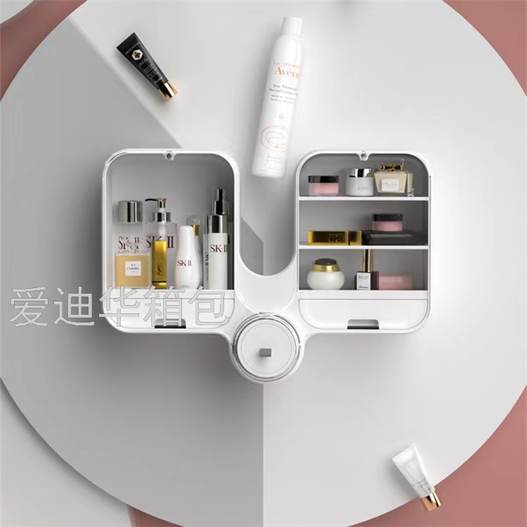Cosmetic storage box, wall-mounted, non-drilling, dust-proof, large-capacity household bathroom wall-mounted, bathroom storage rack