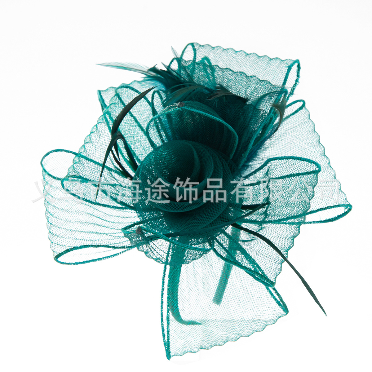 Amazon's new dark green feather mesh headband, ins flower fashion show hair accessory, photo props, headwear and gauze hat details Picture