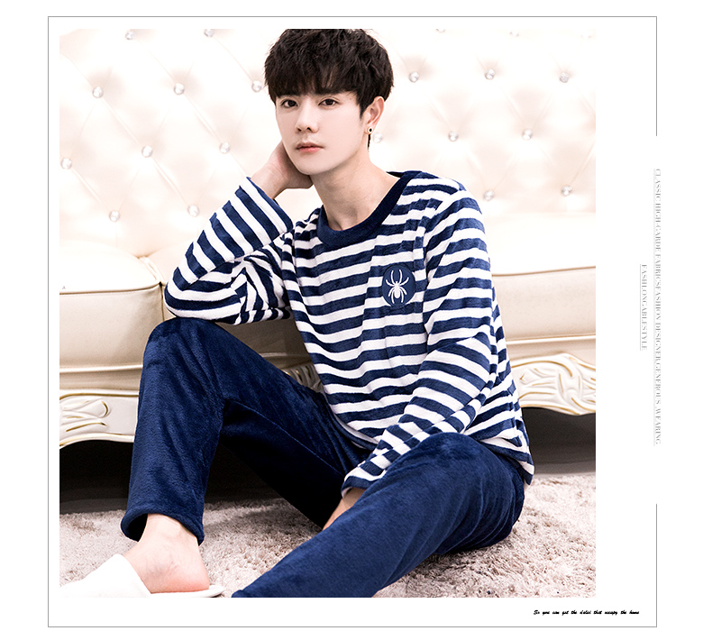 Coral velvet pajamas for men winter thickened with velvet flannel for men spring and winter warm homewear for men set