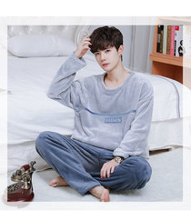Pajama Men's Autumn/Winter Long sleeve coral velvet and pile warm flannel homewear Winter set