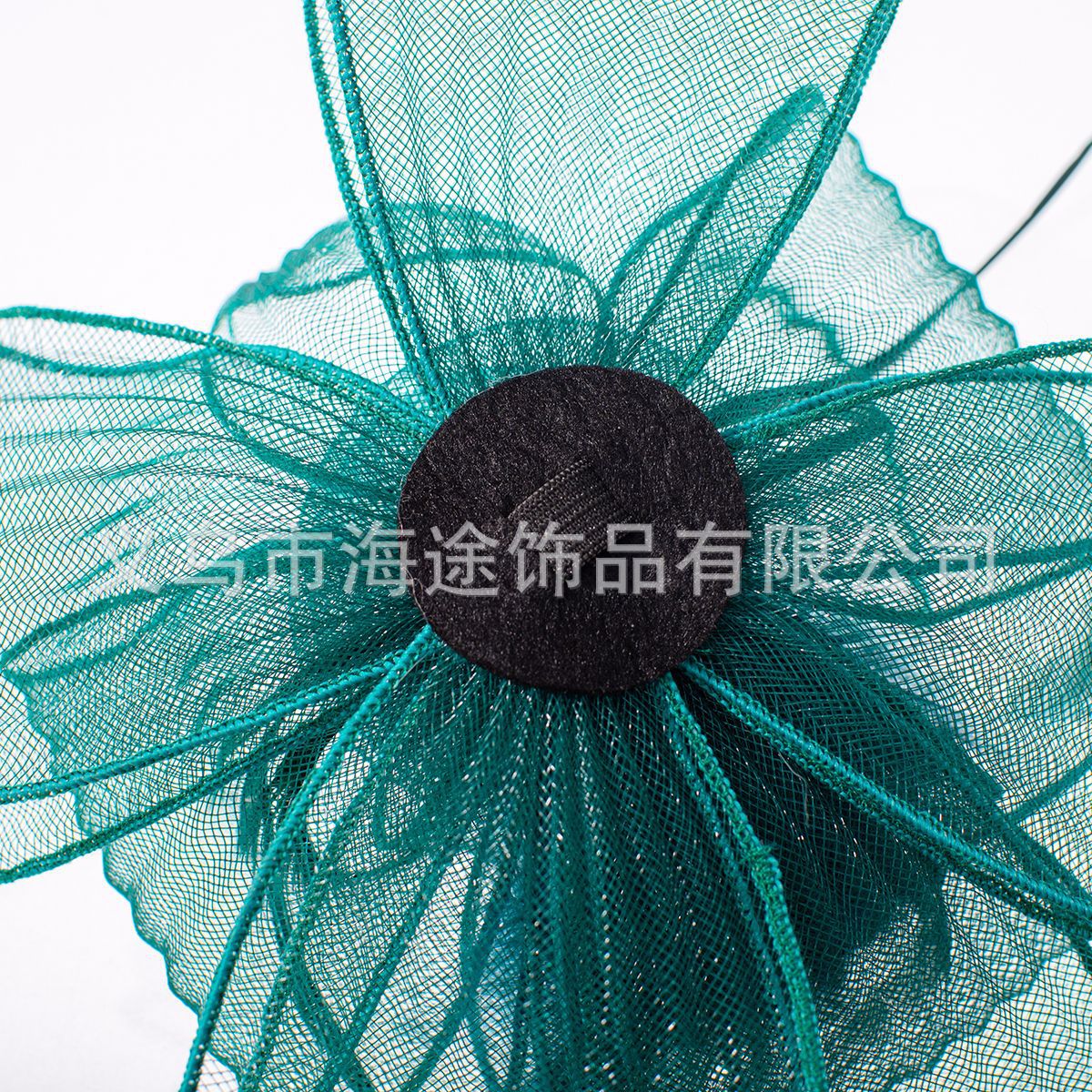 Amazon's new dark green feather mesh headband, ins flower fashion show hair accessory, photo props, headwear and gauze hat Specification image