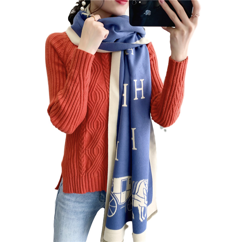 New fringed scarves from Japan and South Korea for women, extended and warm large-sized shawls, winter letter carriage scarves, one-piece consignment Item Picture