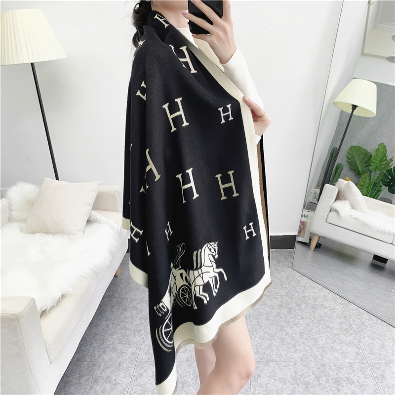 New fringed scarves from Japan and South Korea for women, extended and warm large-sized shawls, winter letter carriage scarves, one-piece consignment details Picture
