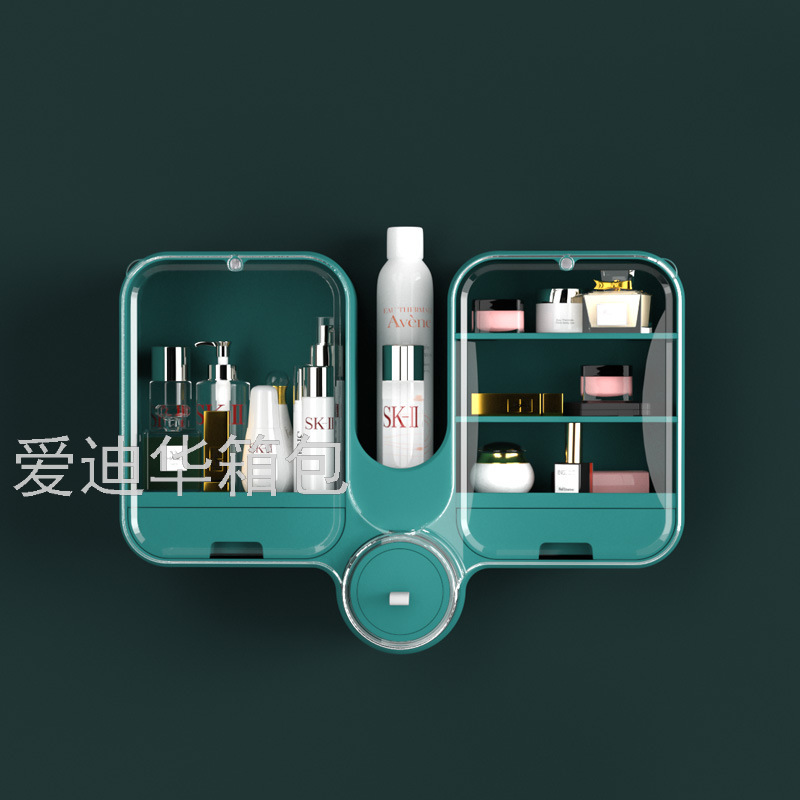 Cosmetic storage box, wall-mounted, non-drilling, dust-proof, large-capacity household bathroom wall-mounted, bathroom storage rack Item Picture