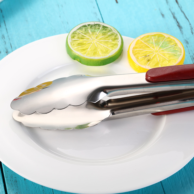 Thickened stainless steel kitchen food tongs, bread tongs, buffet barbecue beef steak tongs, baked food tongs Item Picture