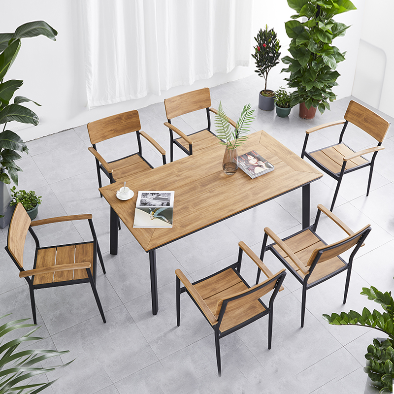 户外休闲桌椅庭院塑木餐桌座椅北欧现代简约室外露天阳台桌椅组合详情图2