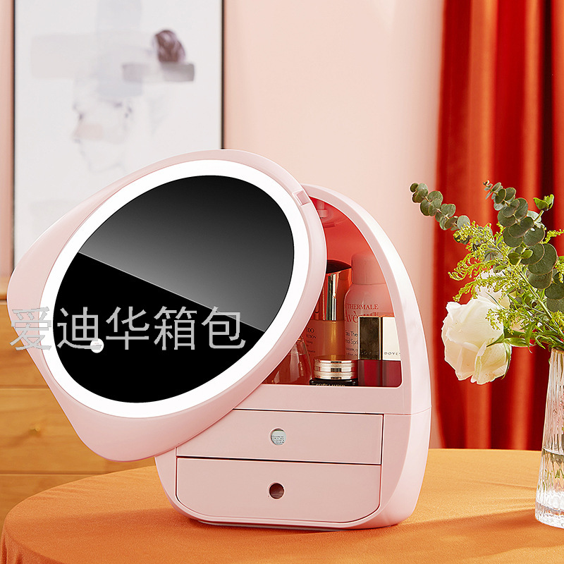 Makeup mirror table-style led light, home desktop beauty, touch-up, dressing mirror, cosmetics storage box, integrated shelf Specification image