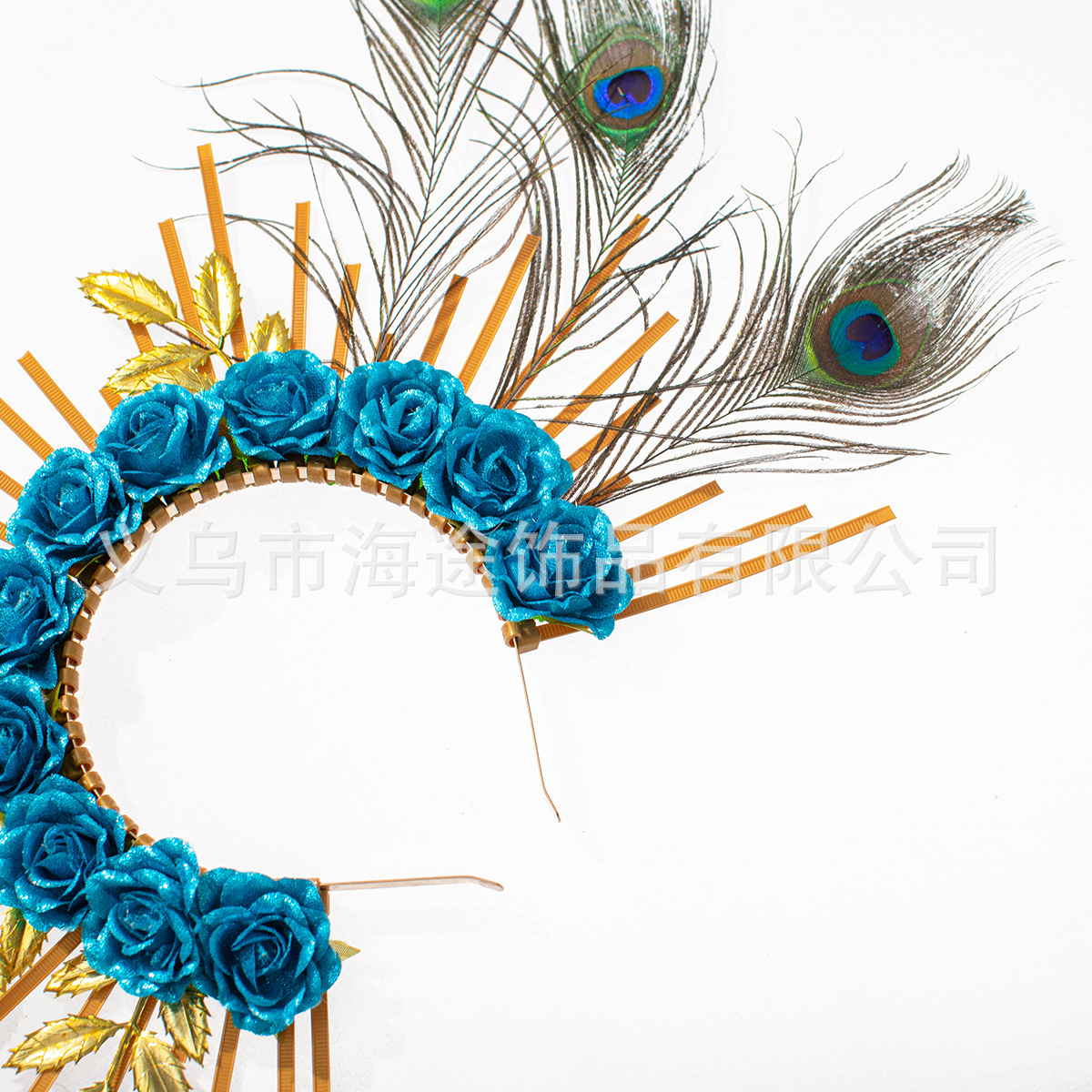 Wholesale of elegant blue gold leaf rose crown headbands and Virgin Mary halo headwear for cross-border fashion from Europe and America Specification image