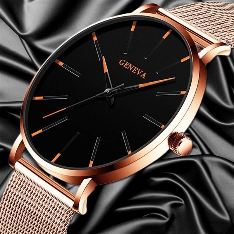 Stainless steel mesh strap men's watch, fashionable waterproof quartz alloy student watch in large stock Specification image