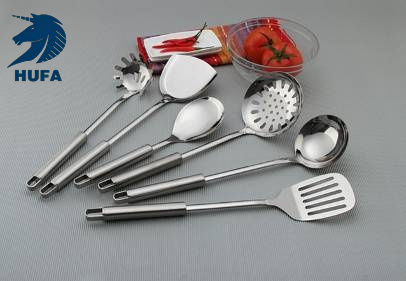 Stainless steel cooking spoons and spatulas, household pot spatulas with thickened round tube handles, kitchenware and kitchen utensils eight-piece set manufacturer wholesale