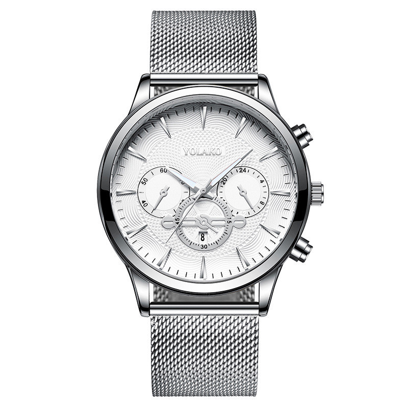Hot-selling two-eye three-hand calendar men's watch, men's mesh strap quartz watch manufacturer, one-piece consignment details Picture