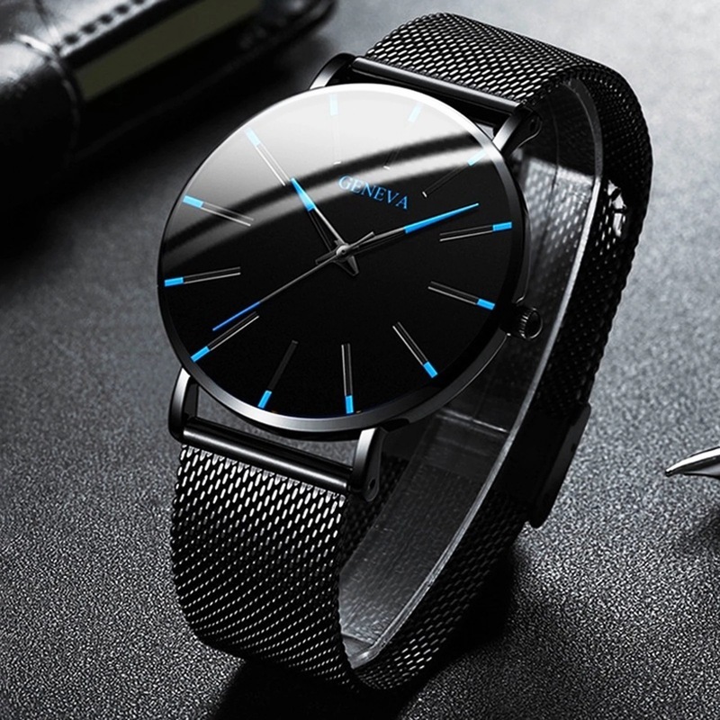 Stainless steel mesh strap men's watch, fashionable waterproof quartz alloy student watch in large stock