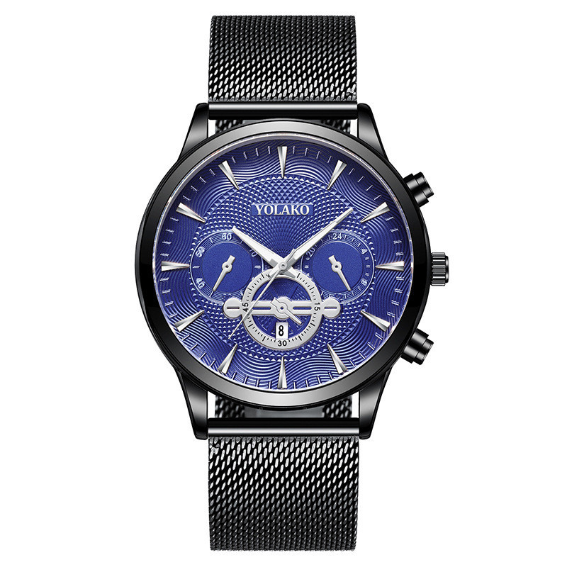 Hot-selling two-eye three-hand calendar men's watch, men's mesh strap quartz watch manufacturer, one-piece consignment Item Picture
