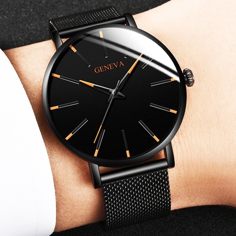 Stainless steel mesh strap men's watch, fashionable waterproof quartz alloy student watch in large stock details Picture