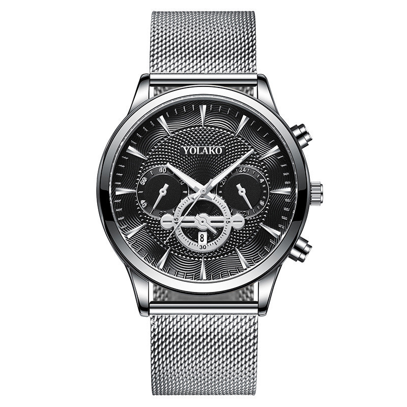 Hot-selling two-eye three-hand calendar men's watch, men's mesh strap quartz watch manufacturer, one-piece consignment Specification image