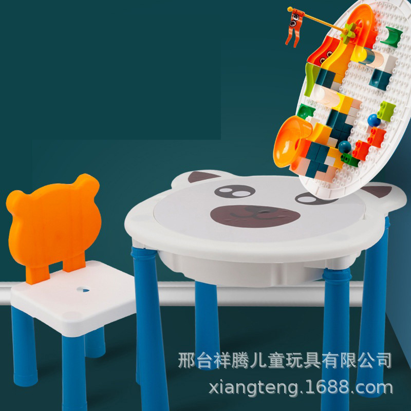 Children wooden table baby learning table games table baby puzzle novel leisure toys Lego wooden table gift thumbnail
