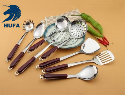 Stainless steel kitchenware six-piece set, spatula, strainer, household kitchenware set, heat-resistant wooden handle spatula, cooking tools