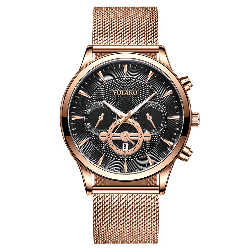 Hot-selling two-eye three-hand calendar men's watch, men's mesh strap quartz watch manufacturer, one-piece consignment